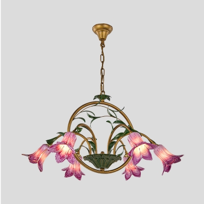 Morning Glory Metal Pendant Chandelier Pastoral 6/8/10 Heads Dining Room LED Suspension Light in Brass