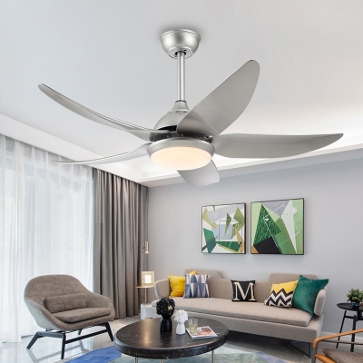 Nickel Circle Ceiling Fan Lighting Modern Metal Living Room LED 5-Blade Semi Flush Mounted Lamp, 42