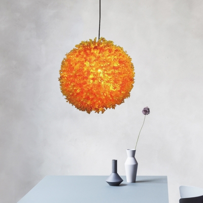 Orange 1 Bulb Pendant Lamp Antique Metal Globe Flower Suspension Light for Restaurant, 12