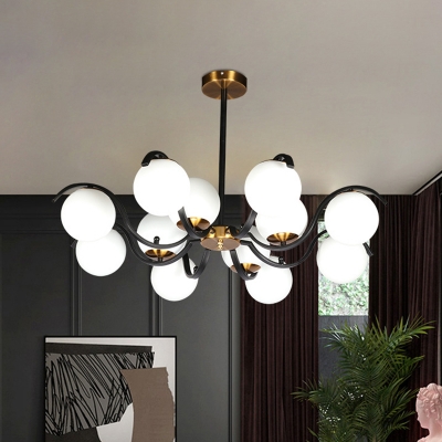 Orb Chandelier Light Fixture Modern Cream Glass 12 Bulbs Living Room Ceiling Pendant Lamp in Black
