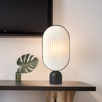 Resin Oblong Table Lamp Modernist LED White Task Lighting with Black Marble Base