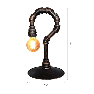 Rust Finish 1 Head Table Lamp Antiqued Metallic Hook Shape Small Desk Light for Bar
