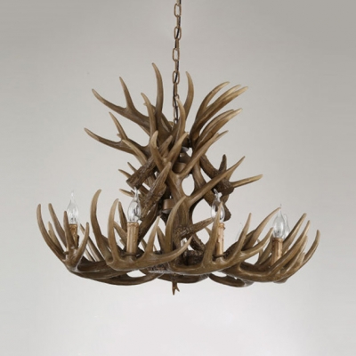 Rustic Style Candle Chandelier with 6/9 Arms Antlers Resin 9 Lights Hanging Light for Dining Room Living Room