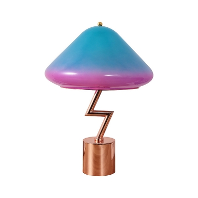 Tapered Bedroom Table Light Pink and Blue Glass 1 Head Modernism Small Desk Lamp with Metal Base