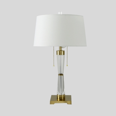 Tapered Desk Light Modern Crystal 2 Heads Night Table Lamp in Gold with Pull Chain
