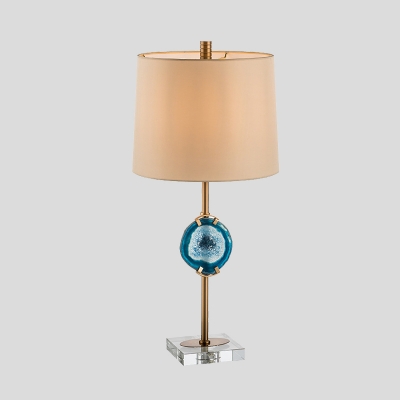 Tapered Drum Desk Light Modernism Fabric 1 Head Nightstand Lamp in Blue for Bedside