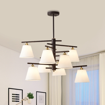Traditional Tapered Shade Chandelier 4/6/8 Lights Fabric Hanging Light in Black/White for Bedroom