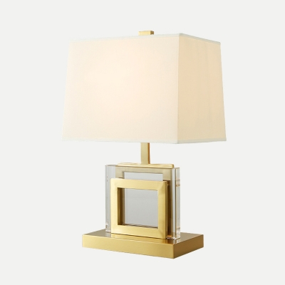 Trapezoid Reading Light Modern Fabric 1 Head Gold Night Table Lamp with Metal Base
