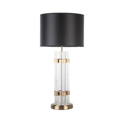 Tubular Table Light Modern Crystal 1 Bulb Gold Small Desk Lamp with Black Fabric Shade