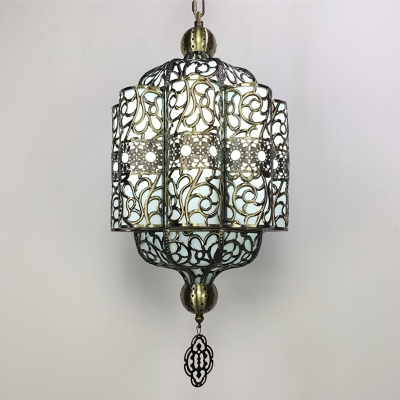 Turkish Carved Chandelier Lighting Fixture 4 Heads Metal Suspension Lamp in Black for Cafe