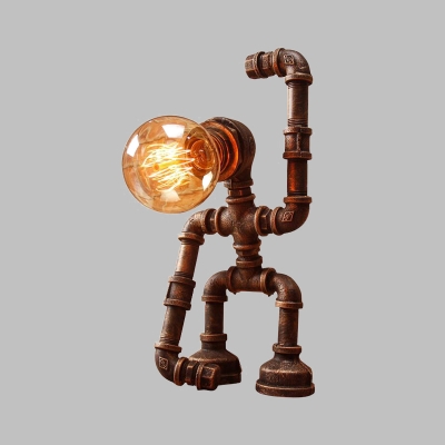 Vintage Hand-Raising Robot Small Desk Light 1-Head Metallic Night Table Lamp in Rust