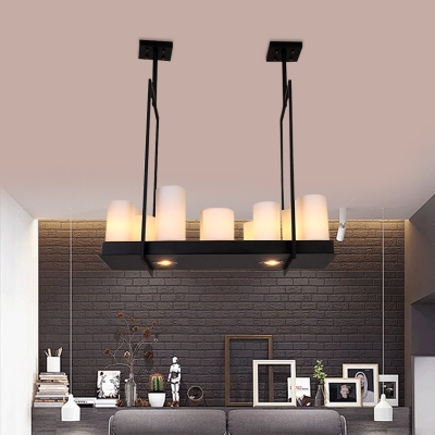 White Cylinder Island Fixture 8/12 Lights American Rustic Hanging Light for Coffee Shop Foyer