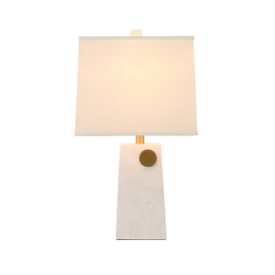 White Trapezoid Table Lamp Contemporary 1 Bulb Fabric Desk Light with Marble Base