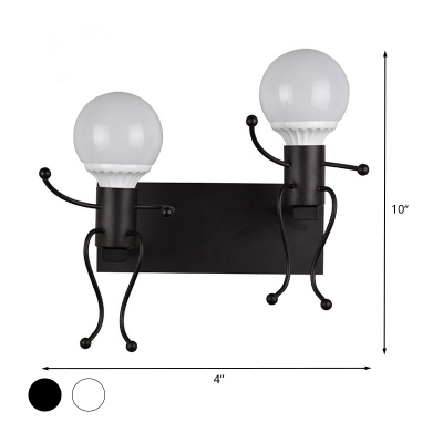 1/2-Bulb Human-Shape Wall Lighting Art Deco Black/White Metal Wall Mount Sconce for Bedside