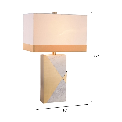 1 Bulb Living Room Desk Lamp Modern White Task Lighting with Rectangle Fabric Shade