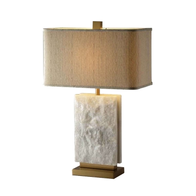 1 Bulb Shaded Task Light Modernist Fabric Night Table Lamp in White with Metal Base