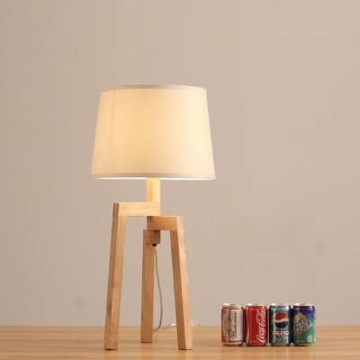 1 Bulb Study Task Lighting Modern Wood Reading Book Light with Barrel Fabric Shade
