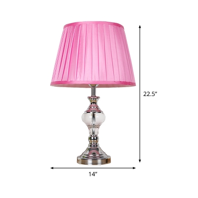 1 Head Bedside Table Lamp Modernist Rose Red Task Light with Pleated Fabric Shade
