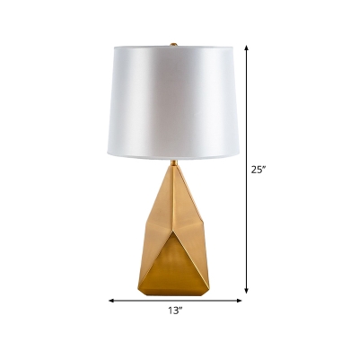 1 Head Conical Table Lamp Modern Fabric Desk Light in White with Gold Geometric Metal Base