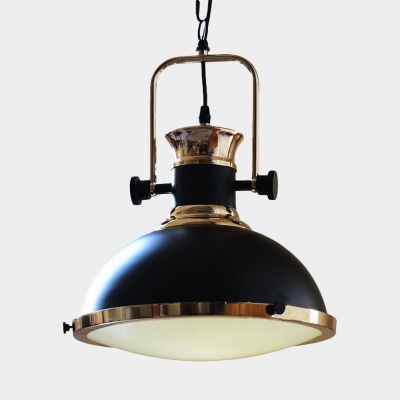 1 Head Pendant Vintage Kitchen Hanging Light Fixture with Dome Metallic Shade in Black