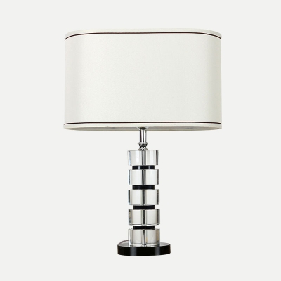 1 Head Study Table Light Modernism White Small Desk Lamp with Oblong Fabric Shade