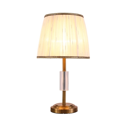 1 Head Tapered Task Light Modern Fabric Nightstand Lamp in White for Living Room