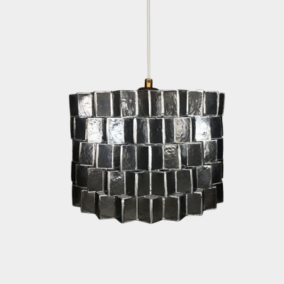 1-Light Bedroom Ceiling Lighting Contemporary Black Hanging Pendant with Sldined Drum Shell Shade