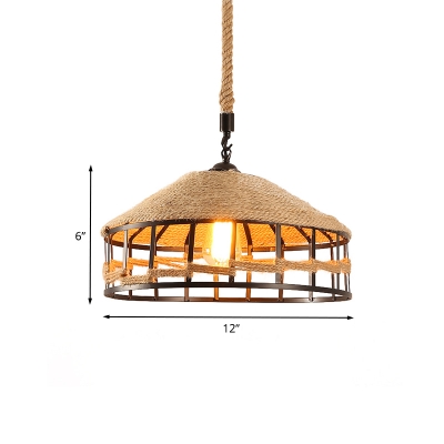 1-Light Rope Pendant Lighting Industrial Beige Mongolian Yurts Frame Restaurant Hanging Ceiling Lamp, 12