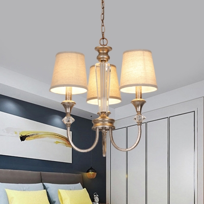 3/6 Lights Tapered Shade Chandelier Traditional Fabric Metal Suspension Light in White for Foyer
