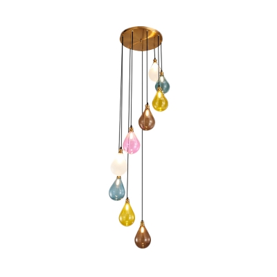 9 Lights Living Room Cluster Pendant Modern White/Pink LED Hanging Ceiling Light with Droplet Frosted Glass Shade