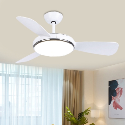 Acrylic Round Semi Flushmount Modernism Living Room LED 3-Blade Ceiling Fan Light Fixture in White, 42