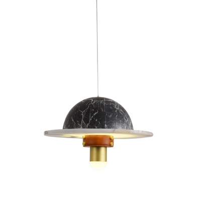 Airship Bedside Pendant Lighting Marble LED Contemporary Hanging Ceiling Lamp in Black