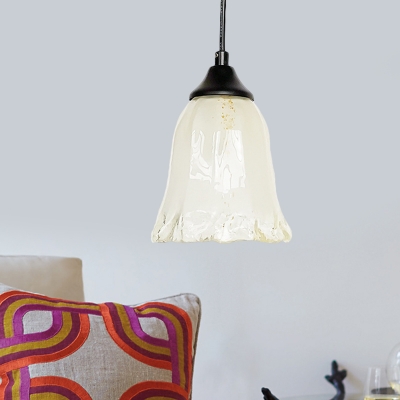 Art Deco White Suspension Light Bloom One Light Frosted Glass Pendant Lamp for Living Room