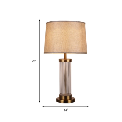 Barrel Fabric Desk Light Modernist 1 Head Gold Night Table Lamp with Crystal Base