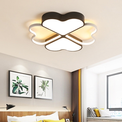 Black Finish Clover-Shape Flushmount Modern LED Acrylic Flush Ceiling Fixture in White/Warm Light