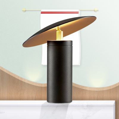 Black Flat Task Lighting Modernist 1 Head Metal Small Desk Lamp with Cylinder Base