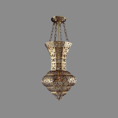 Brass 3 Lights Ceiling Lamp Art Deco Metal Hollow Semi Flush Mount Lighting for Living Room