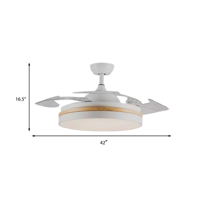 Circle Bedroom Semi Flush Lighting Simple Acrylic LED White Pendant Fan Lamp Fixture with 4 Blades, 42