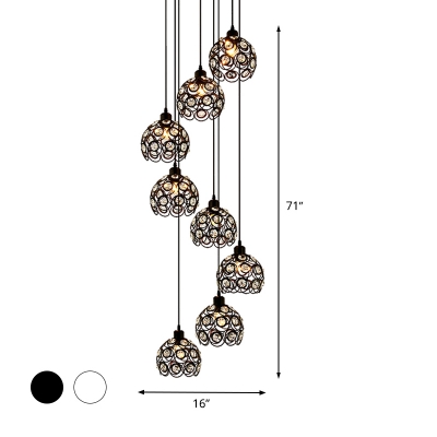 Clear Crystal Floral Cluster Pendant Modern 8 Lights Drop Lamp in Black/White for Living Room