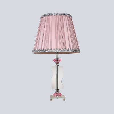 Conical Shade Desk Light Modernism Fabric 1 Head Pink Night Table Lamp for Bedroom
