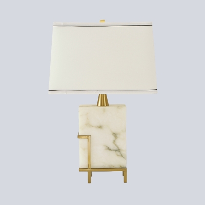 Contemporary 1 Bulb Table Light White Trapezoid Nightstand Lamp with Fabric Shade