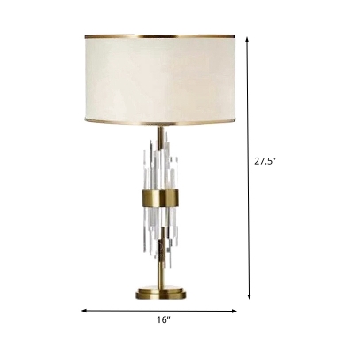 Contemporary 1 Head Desk Light White Cylindrical Night Table Lamp with Fabric Shade