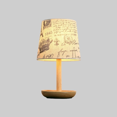 Contemporary 1 Head Table Lamp Wood Conical Reading Book Light with Fabric Shade