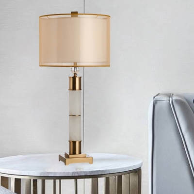 Contemporary 1 Head Task Lighting Gold Cylindrical Nightstand Lamp with Fabric Shade
