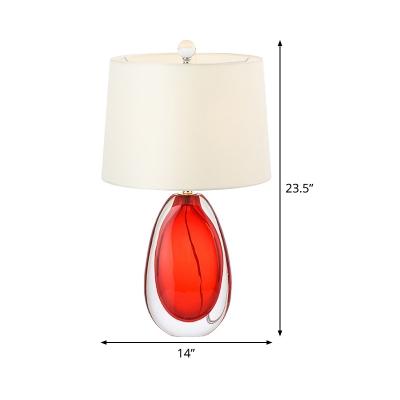 Contemporary 1 Head Task Lighting Red Tapered Drum Small Desk Lamp with Fabric Shade