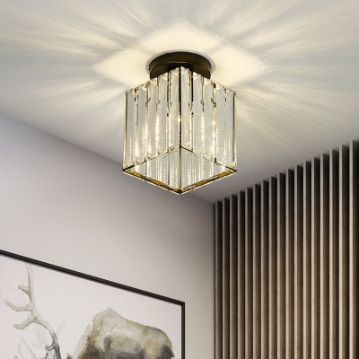 Cube Corridor Flush Mount Light Clear Glass 1 Head Modernist Flush Ceiling Lamp Fixture in Black