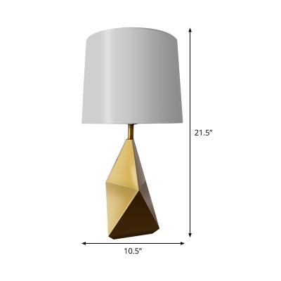 Cylinder Nightstand Lamp Modern Fabric 1 Head Reading Book Light in White with Gold Geometric Metal Base