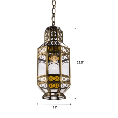 Decorative Faceted Ceiling Light 1 Bulb Metal Down Lighting Pendant in Brass for Restaurant