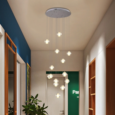 Global Bubble Crystal Cluster Pendant Contemporary 14 Bulbs White Hanging Ceiling Light with Round/Linear Canopy