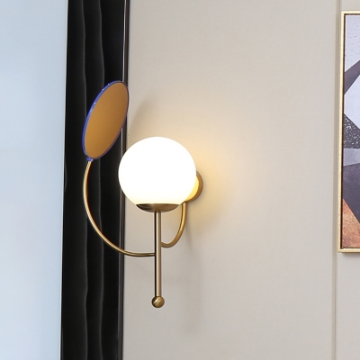 Globe Wall-Mount Lighting Modern Milk Glass 1 Head Bedside Sconce in Black with Mirror Deco